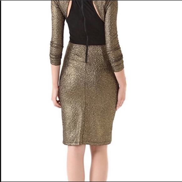 Alice and Olivia Gold Metallic Bodycon Midi Cocktail Party Dress - Picture 5 of 13